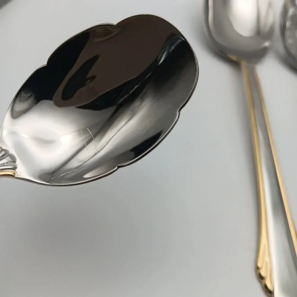 Gorham Calais Gold 4 Piece Hostess Serving Set Stainless 18/8 Flatware Glossy